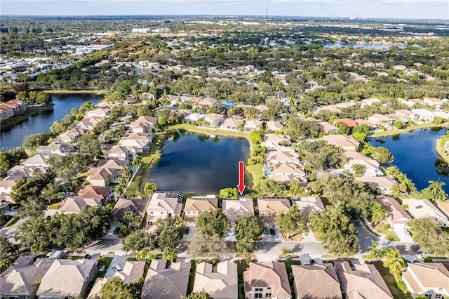 aerial view featuring a water view