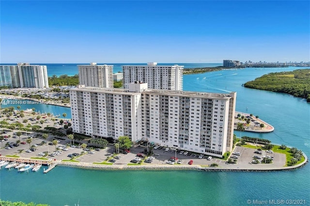 aerial view featuring a water view