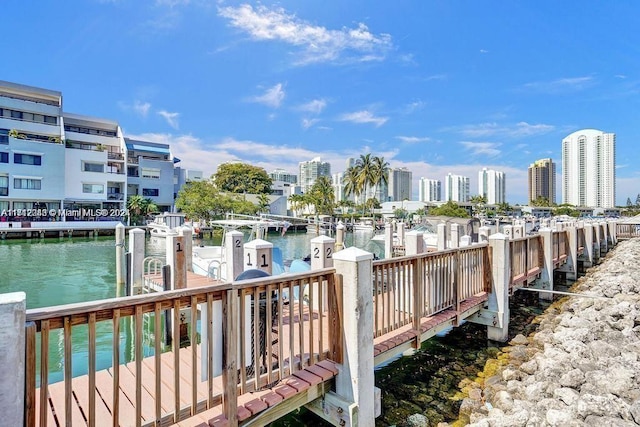 view of dock with a water view