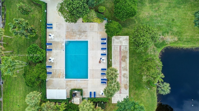 aerial view featuring a water view