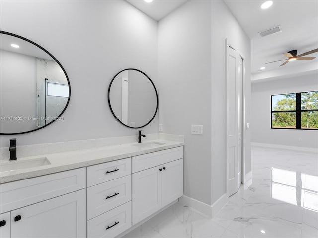 bathroom with vanity and ceiling fan