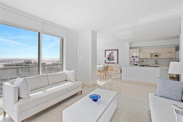 living room with sink