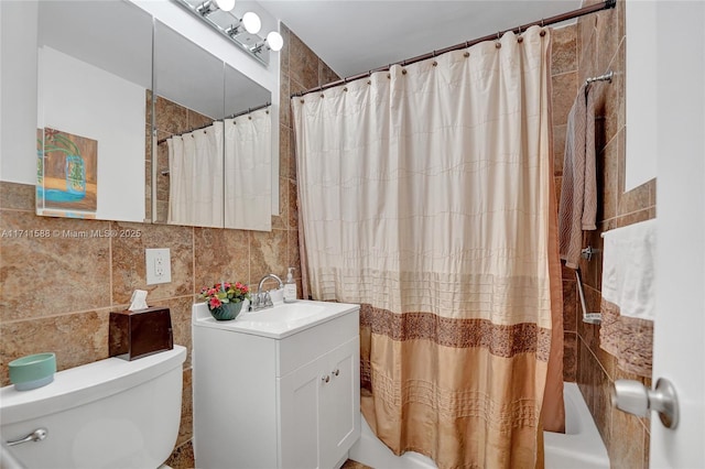 1407 Harding St, Hollywood, FL 33020 - full bath with toilet, vanity, shower / bath combo with shower curtain, and tile walls