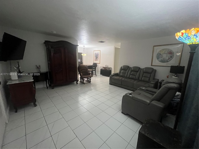 living room featuring light tile patterned floors