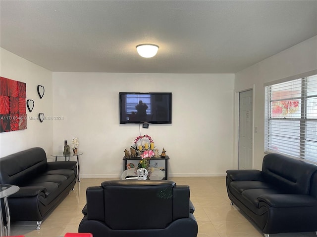 living room featuring a textured ceiling