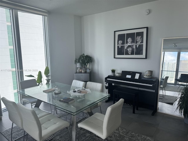 dining area with dark tile patterned flooring