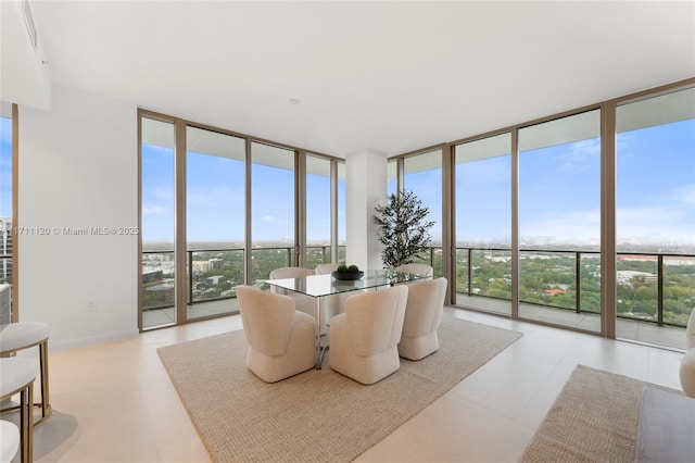 dining space with plenty of natural light and a wall of windows