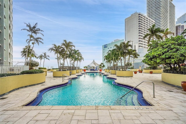 view of pool featuring a patio