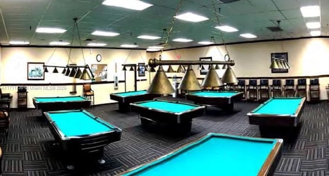 1016 Newcastle A 1016, Boca Raton, FL 33434 - rec room featuring billiards table, carpet floors, and a drop ceiling