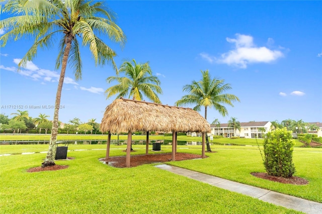 view of community with a gazebo and a lawn