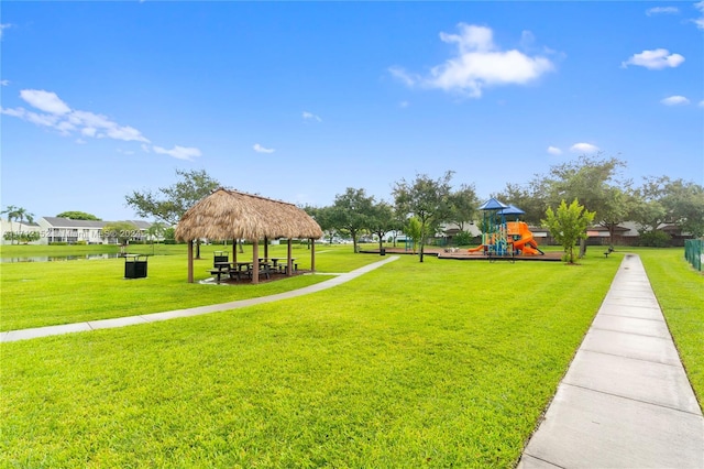 surrounding community with a gazebo, a playground, and a lawn