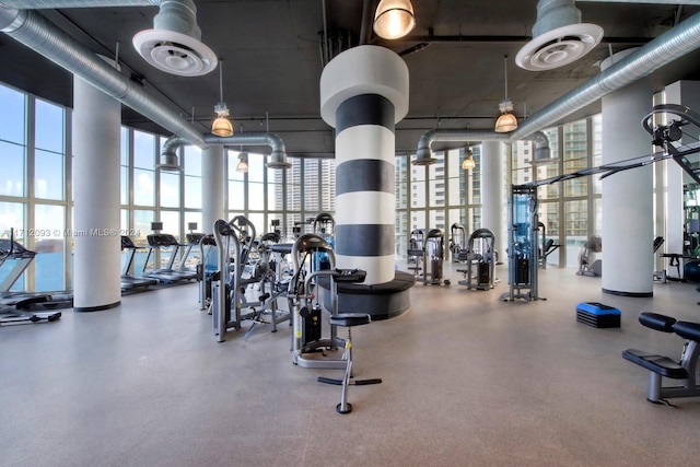 exercise room with a wall of windows