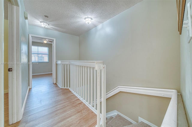 hallway featuring a textured ceiling and light hardwood / wood-style flooring