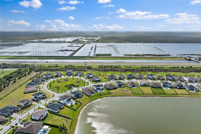 bird's eye view featuring a water view