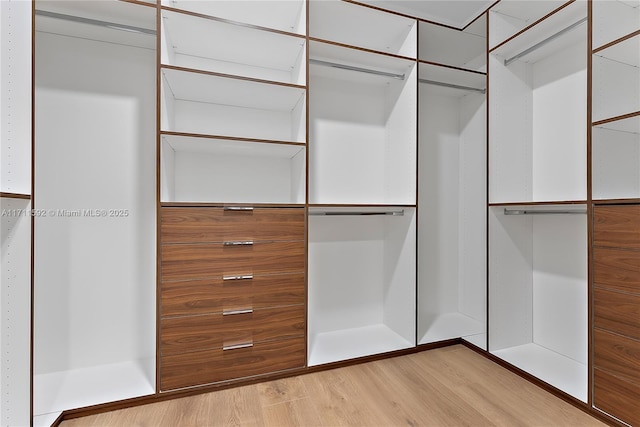 walk in closet with light hardwood / wood-style floors