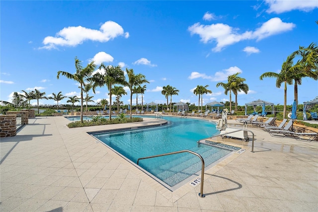 view of swimming pool featuring a patio area