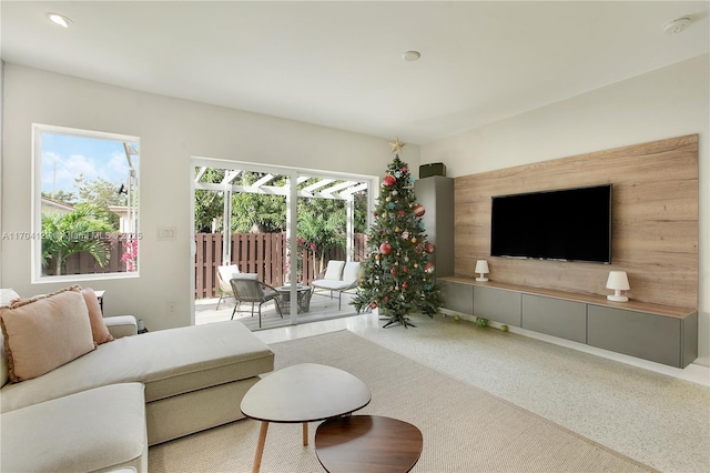9008 Dickens Ave, Surfside, FL 33154 - living room with recessed lighting and speckle patterned floor