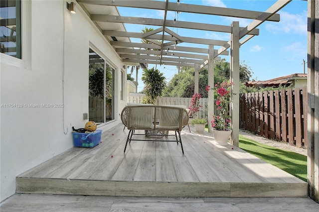 9008 Dickens Ave, Surfside, FL 33154 - wooden terrace with a pergola, a fenced backyard, and outdoor dining area
