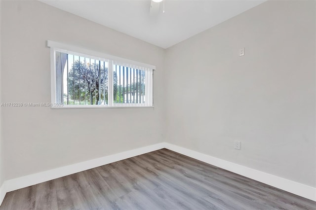 unfurnished room featuring ceiling fan and wood-type flooring