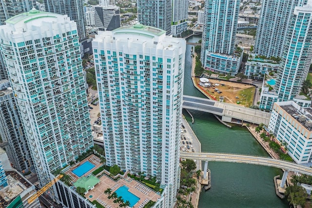 bird's eye view featuring a water view