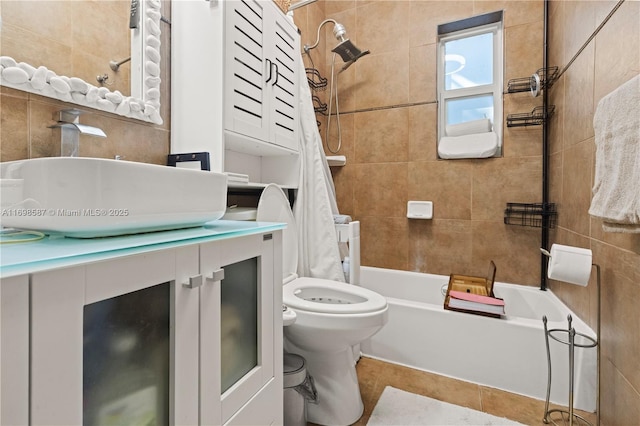 2716 Polk St, Hollywood, FL 33020 - full bath with vanity, bathtub / shower combination, tile patterned floors, and tile walls