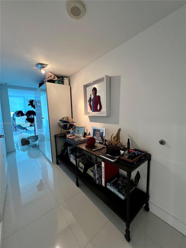 living room featuring light tile patterned floors