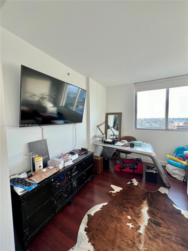 office area with dark hardwood / wood-style floors