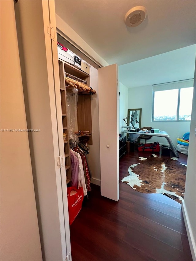 hall with dark hardwood / wood-style flooring