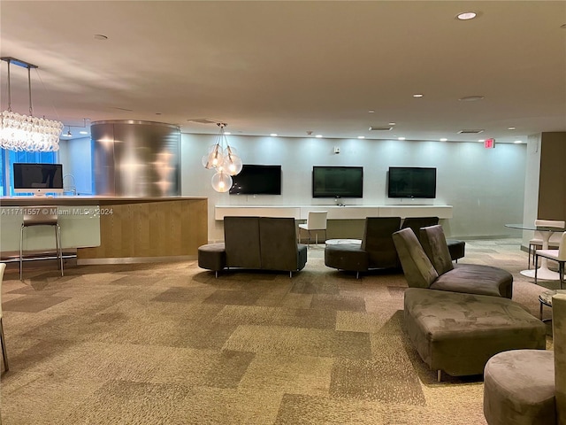 interior space featuring a chandelier and sink