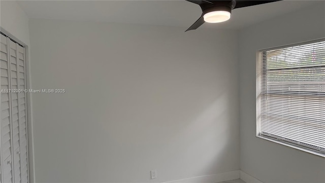 unfurnished room with ceiling fan