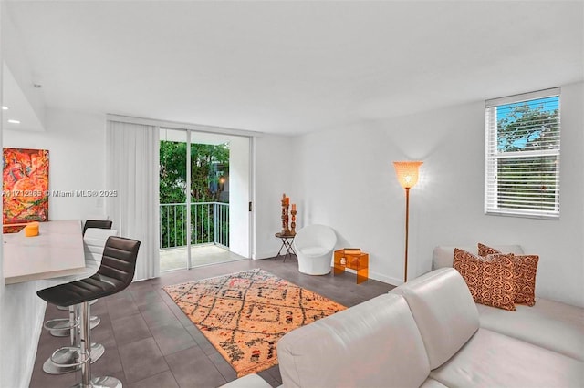 living room featuring floor to ceiling windows