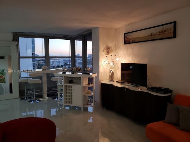 living room featuring floor to ceiling windows