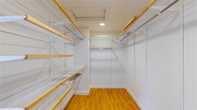 walk in closet featuring light hardwood / wood-style flooring