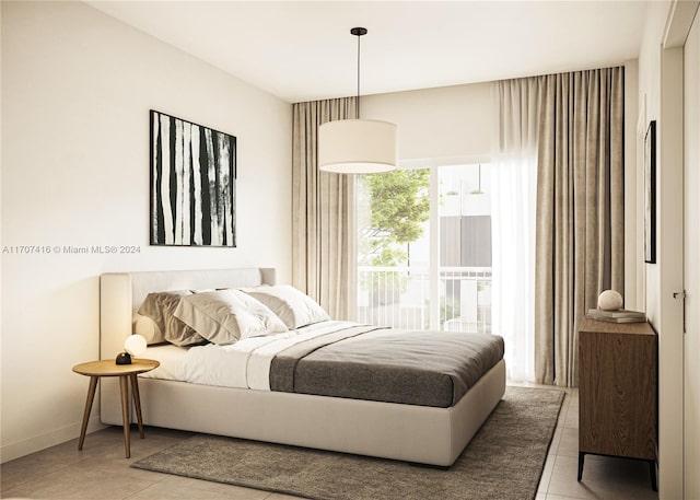 bedroom featuring light tile patterned floors