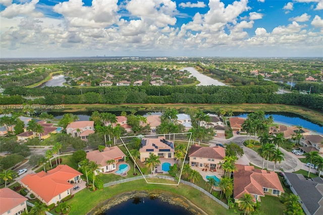 aerial view featuring a water view