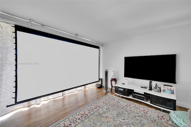 home theater room featuring light hardwood / wood-style floors