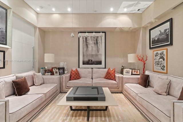 living room with light hardwood / wood-style floors