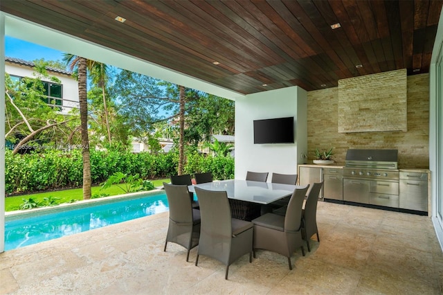 3726 Prairie Ave, Miami Beach, FL 33140 - view of patio featuring area for grilling, outdoor dining space, and an outdoor pool