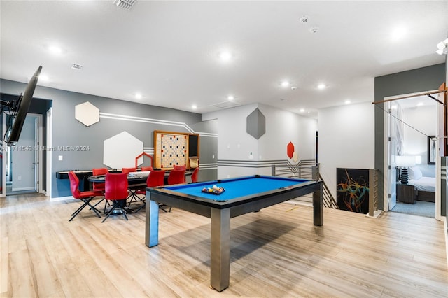 game room featuring light hardwood / wood-style floors and billiards