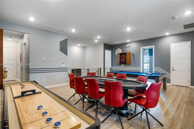 playroom featuring light wood-type flooring