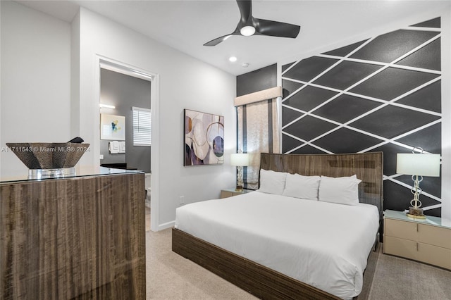 bedroom featuring carpet flooring and ceiling fan