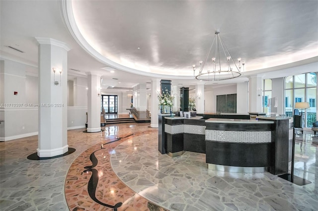 reception area with ornate columns