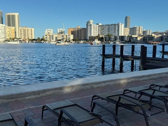 view of dock with a water view