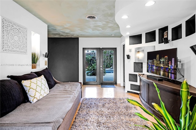 living room featuring french doors