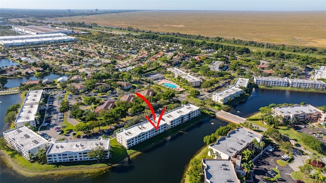 aerial view with a water view