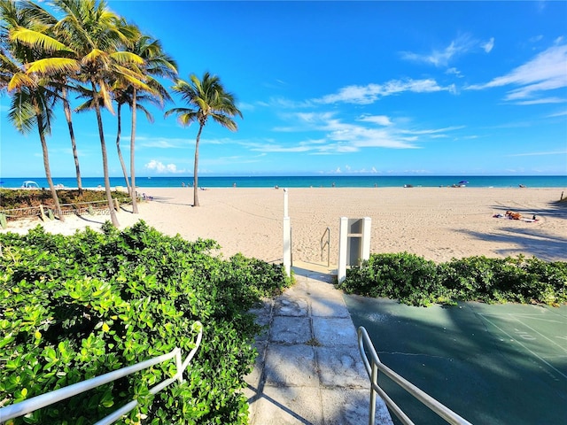 property view of water featuring a view of the beach