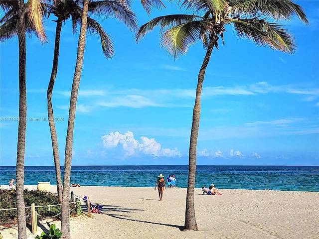 property view of water featuring a beach view