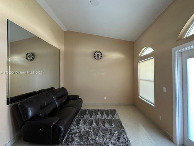 living room featuring light tile patterned flooring