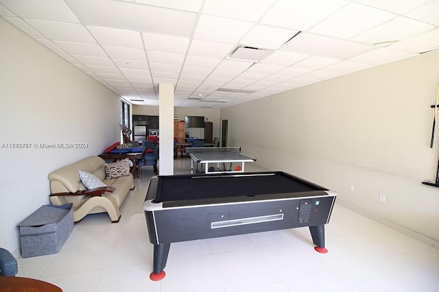 rec room featuring a paneled ceiling and pool table