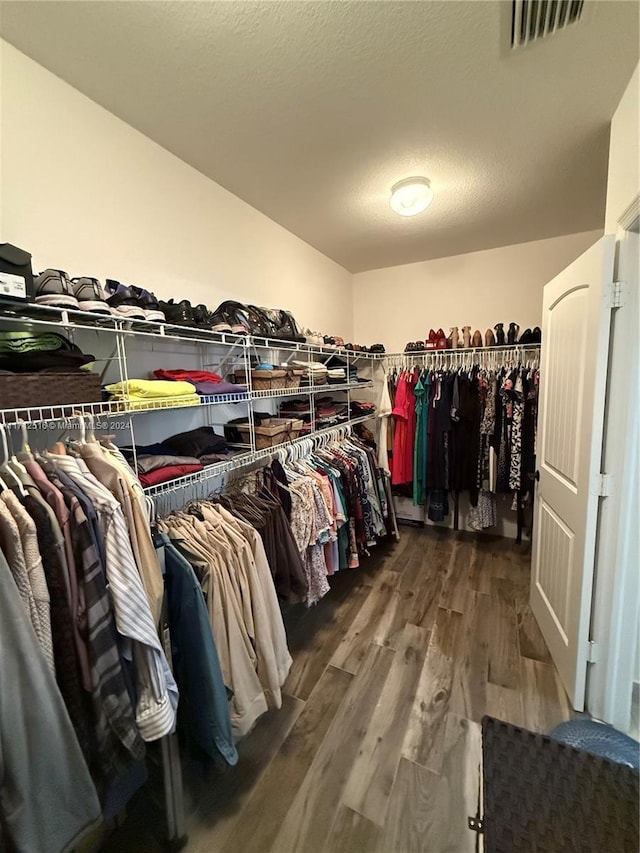 spacious closet featuring dark wood-type flooring